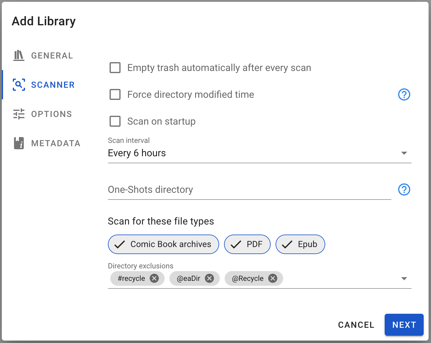 Add Library Dialog Scanner